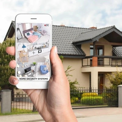 Orlando vivint phone display of cctv live feed in front of a house
